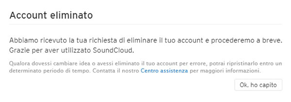 Elimina l'account Soundcloud
