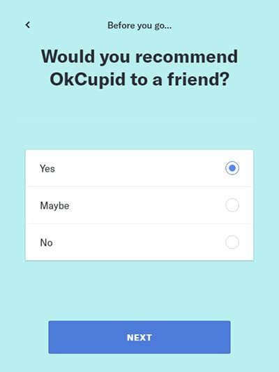 OkCupid hesap silme link