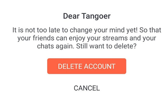 Tango Live account Verwijderen