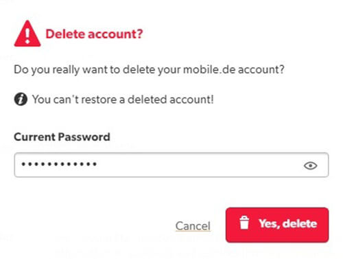 how to delete mobile.de account
