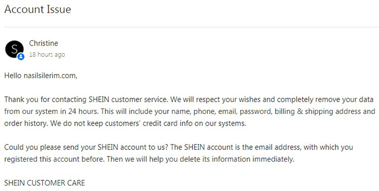 shein com account removal